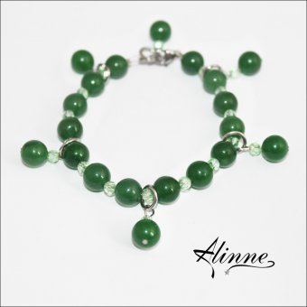 Bratara  pietre semipretioase de jad verde, cristale fatetate, inox