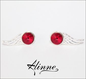  Cercei argint cu surub, aripi de inger cu cristale Swarovski rosii