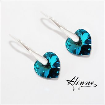 Cercei din argint cu cristale Swarovski, inimioare albastre stralucitoare, 10mm