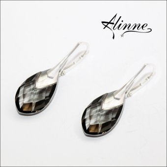 Cercei din argint cu cristale Swarovski, negru argintiu, picaturi, cromate