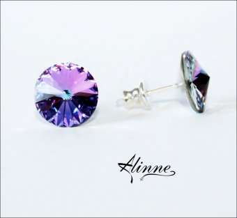 Cercei din argint, cu surub, cristale Swarovski, 10mm, roz, bleu, lila