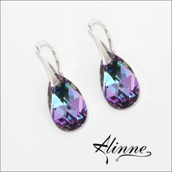 Cercei mari din argint cu cristale Swarovski, picaturi stralucitoare, roz, bleu, lila
