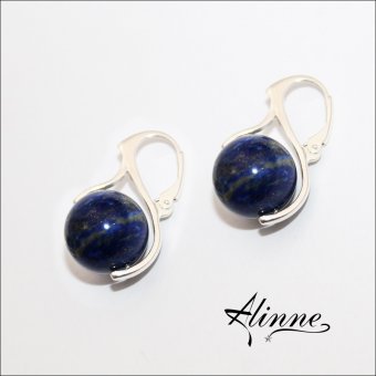 Cercei mari din argint cu pietre semipretioase de lapis lazuli, sfere de 14mm