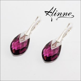 Cercei mari din argint cu cristale Swarovski picaturi violet, cromate