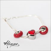 Bratara din argint cu componente cristale Swarovski, tip Pandora, rosie