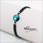 Bratara unisex, reglabila, din argint, cu cristal Swarovski 10mm, albastru, bleu , turcoaz, impletita manual pe snur negru 