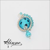Brosa  bleu turcoaz, cu model unicat, margele lampwork, placata cu argint, lucrata manual