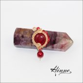 Brosa aurie cu pietre semipretioase de jad rosu, cristale si perle tip Mallorca,  lucrata manual