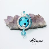 Brosa  bleu turcoaz, cu model unicat, margele lampwork, placata cu argint, lucrata manual