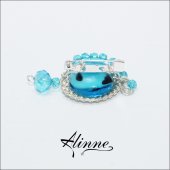 Brosa  bleu turcoaz, cu model unicat, margele lampwork, placata cu argint, lucrata manual