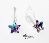 cercei Swarovski argint cu stelute roz, bleu, lila, inchizatoare de siguranta