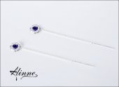 Cercei argint floricele, cu lantisor, cristale Swarovski albastre