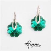 Cercei din argint cu cristale Swarovski , floricele in sclipiri de verde smarald