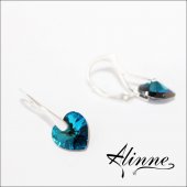 Cercei din argint cu cristale Swarovski, inimioare albastre stralucitoare, 10mm
