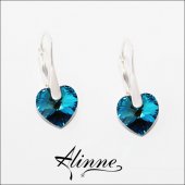 Cercei din argint cu cristale Swarovski, inimioare albastre stralucitoare, 10mm