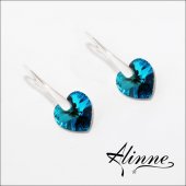 Cercei din argint cu cristale Swarovski, inimioare albastre stralucitoare, 10mm