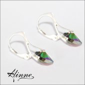 Cercei mici din argint cu cristale Swarovski, inimioare stralucitoare multicolore, 10mm