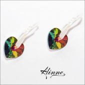 Cercei mici din argint cu cristale Swarovski, inimioare stralucitoare multicolore, 10mm