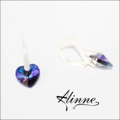 Cercei mici din argint cu cristale Swarovski, inimioare violet, albastru, indigo, 10mm
