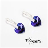 Cercei mici din argint cu cristale Swarovski, inimioare violet, albastru, indigo, 10mm