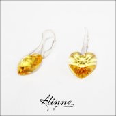 Cercei din argint cu cristale Swarovski, medii, inimioare galbene, 14mm