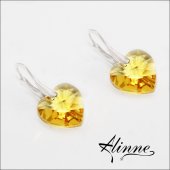 Cercei din argint cu cristale Swarovski, medii, inimioare galbene, 14mm