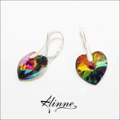 Cercei medii din argint cu cristale Swarovski,  inimi multicolore, 14mm