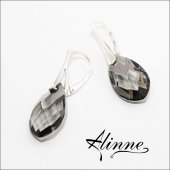 Cercei din argint cu cristale Swarovski, negru argintiu, picaturi, cromate