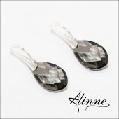 Cercei din argint cu cristale Swarovski, negru argintiu, picaturi, cromate
