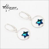 cercei din argint cu cristale Swarovski, stelute stralucitoare albastru, bleu, turcoaz