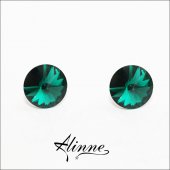 Cercei din argint, cu surub, cristale Swarovski verde smarald, 10mm