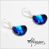  Cercei mari argint cu cristale Swarovski, model rasucit, albastru regal