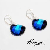  Cercei mari argint cu cristale Swarovski, model rasucit, albastru regal