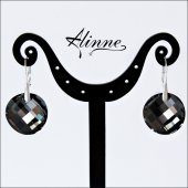Cercei mari din argint cu cristale Swarovski, model rasucit, negru, gri si argintiu