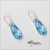 Cercei mari din argint cu cristale Swarovski, picaturi stralucitoare, bleu, turcoaz si violet.