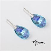 Cercei mari din argint cu cristale Swarovski, picaturi stralucitoare, bleu, turcoaz si violet.