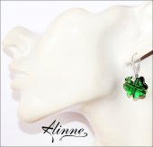 Cercei mari argint cu cristale Swarovski, trifoi norocosi, verde cald