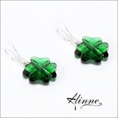 Cercei mari argint cu cristale Swarovski, trifoi norocosi, verde cald