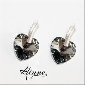 Cercei mari din argint cu cristale Swarovski, inimi stralucitoare, in nuante de gri si argintiu, 18mm