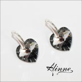Cercei mari din argint cu cristale Swarovski, inimi stralucitoare, in nuante de gri si argintiu, 18mm