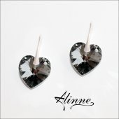 Cercei mari din argint cu cristale Swarovski, inimi stralucitoare, in nuante de gri si argintiu, 18mm