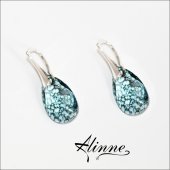 Cercei mari din argint cu cristale Swarovski, picaturi in nuante de bleu cu patina