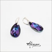 Cercei foarte mari din argint cu cristale Swarovski, picaturi in nuante de violet, bleu, albastru