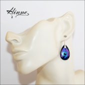 Cercei foarte mari din argint cu cristale Swarovski, picaturi in nuante de violet, bleu, albastru