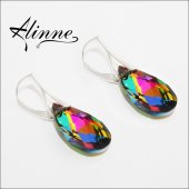 Cercei mari din argint cu cristale Swarovski, picaturi in toate culorile curcubeului