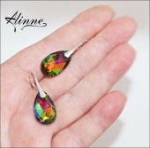 Cercei mari din argint cu cristale Swarovski, picaturi in toate culorile curcubeului