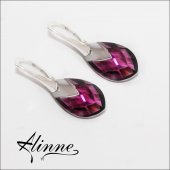 Cercei mari din argint cu cristale Swarovski picaturi violet, cromate