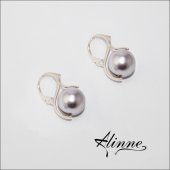 Cercei medii din argint cu perle Swarovski, mov lila, lavanda, 12mm