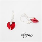 Cercei mici din argint cu cristale Swarovski, inimioare stralucitoare, rosu inchis, 10mm
