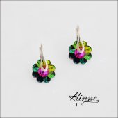 Cercei Swarovski cu argint, floricele in toate culorile curcubeului
